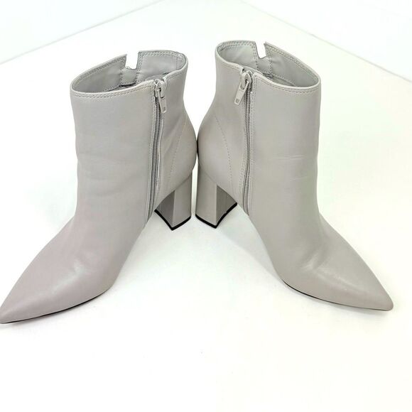 Marc Fisher GABBLE Sleek Gray Leather Side Zip Pointed Toe Block Heeled Boots - Picture 5 of 15